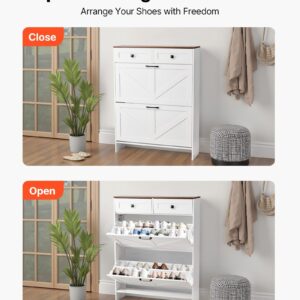 Alternative view of Shoe Cabinet With 2 Flip Drawers, Farmhouse Shoes Storage Cabinet With 2 Drawers And Anti-Tipping Device, Freestanding Shoe Organizer Ideal For Entryway, Hallway, Bedroom, Living Room, White