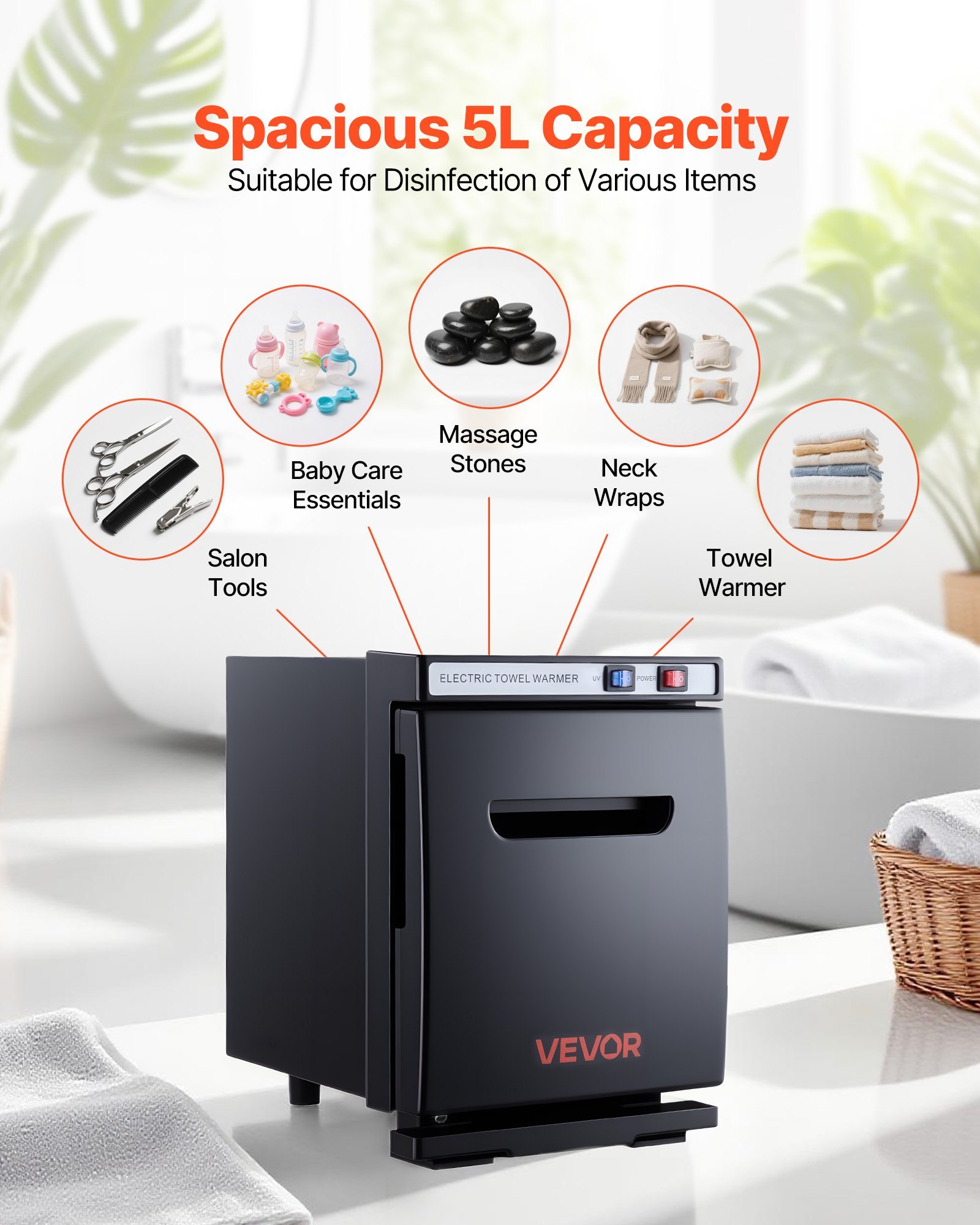 Hot Towel Warmer, 1.1 Gal Small Towel Warmer Cabinet With Clip & Stainless Steel Rack, Holds Up 8-12 Towels, Portable All-Round Heating Cabinet For Spa, Barber, Manicures, Massage, Salon, Black - Image 4