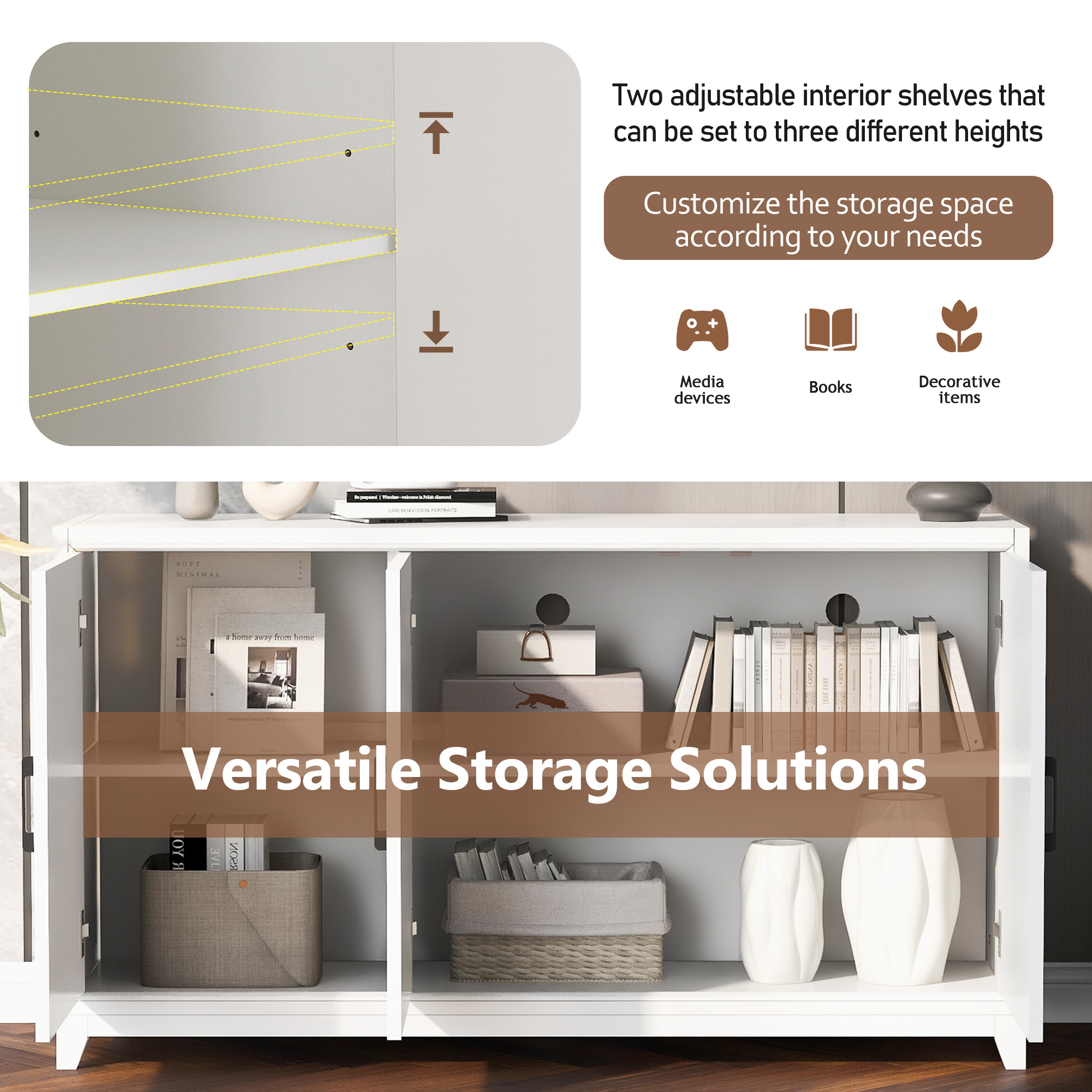 VIBE HAUS TV Stand For TVs Up To 65 Inches, Modern Entertainment Center Media Console Cabinet With 2 Spacious Storage Space, Solid Wood Legs For Living Room - Image 3