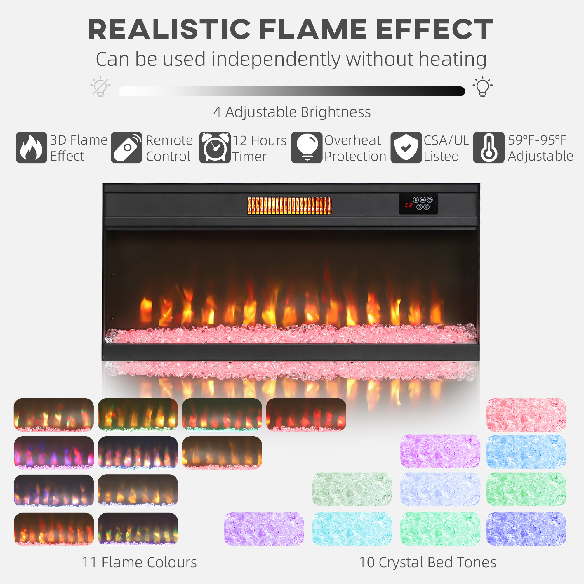 Fireplace TV Stand for TVs Up to 80 Inch, TV Console with Electric Fireplace, Open Storage and Side Cabinets, Black - Image 7