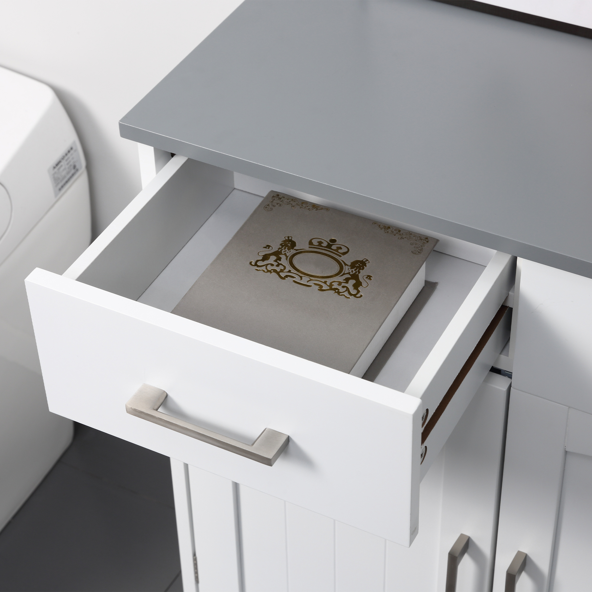 Bathroom Floor Cabinet, Freestanding Linen Cabinet, Storage Cabinet with 2 Drawers, Double Doors, Adjustable Shelf, White - Image 2