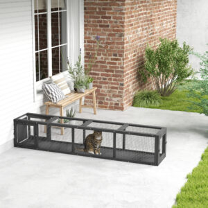 Wooden Cat Run with Weather Protection, Connecting Inside and Outside, 79"L x 15"W x 15"H, Dark Gray