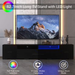 Alternative view of Video TV Console With Storage Cabinets, Remote, APP Control Long LED TV Stand, Full RGB Color Selection, 31 Modes Changing Lights Modern Entertainment Center With Power Cord Black, For 80 Inches
