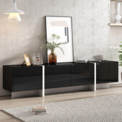 Alternative view of ON-TREND White & Black Contemporary Rectangle Design TV Stand, Unique Style TV Console Table For TVs Up To 80'', Modern TV Cabinet With High Gloss UV Surface For Living Room.