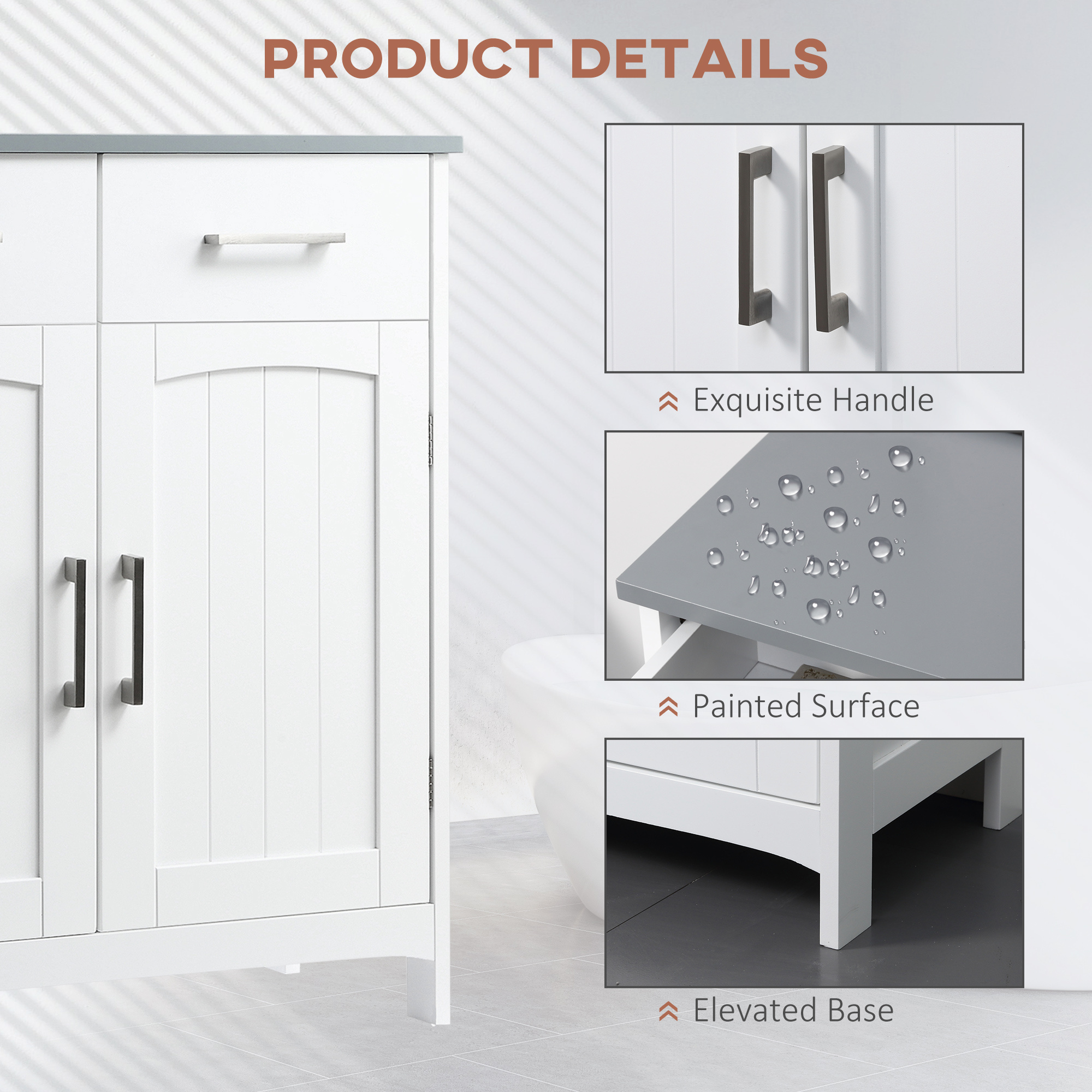 Bathroom Floor Cabinet, Freestanding Linen Cabinet, Storage Cabinet with 2 Drawers, Double Doors, Adjustable Shelf, White - Image 5