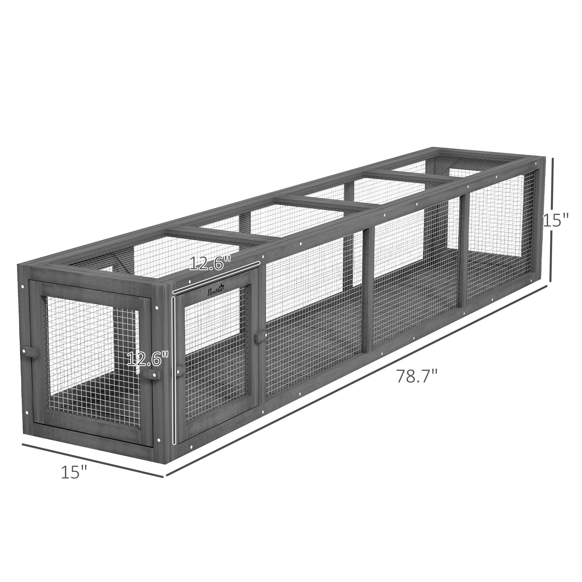 Wooden Cat Run with Weather Protection, Connecting Inside and Outside, 79"L x 15"W x 15"H, Dark Gray - Image 4