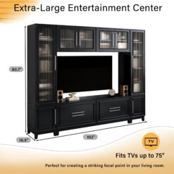Alternative view of VIBE HAUS 102 W Wall Unit Modern Entertainment Center With Glass Doors For TVs Up To 75, Large Minimalist TV Stand Media Console With Drawers For Living Room