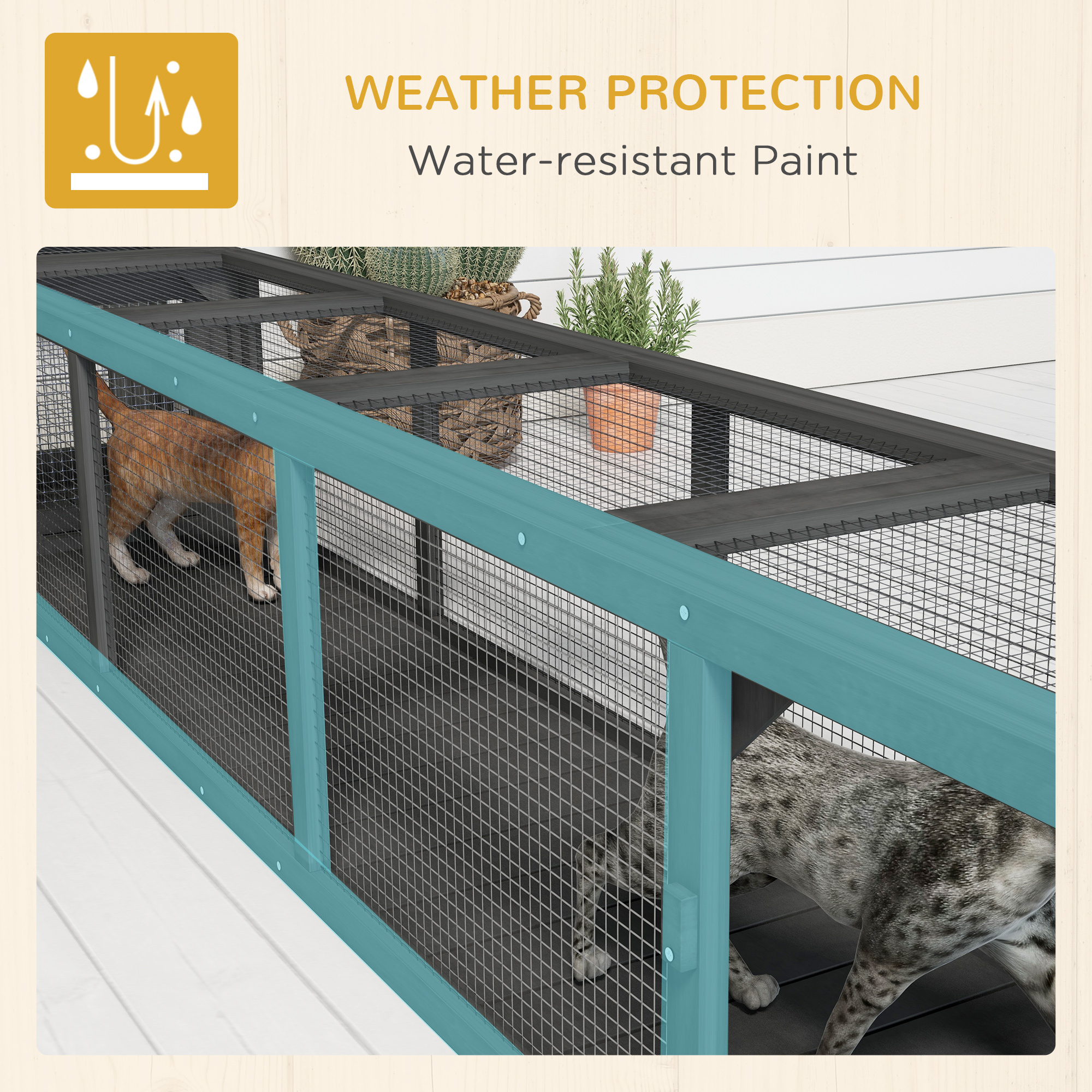 Wooden Cat Run with Weather Protection, Connecting Inside and Outside, 79"L x 15"W x 15"H, Dark Gray - Image 3
