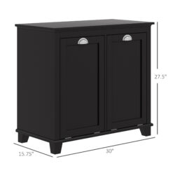 Alternative view of Bathroom Storage Cabinet, Tilt-Out Laundry Hamper with 2 Compartments, Black
