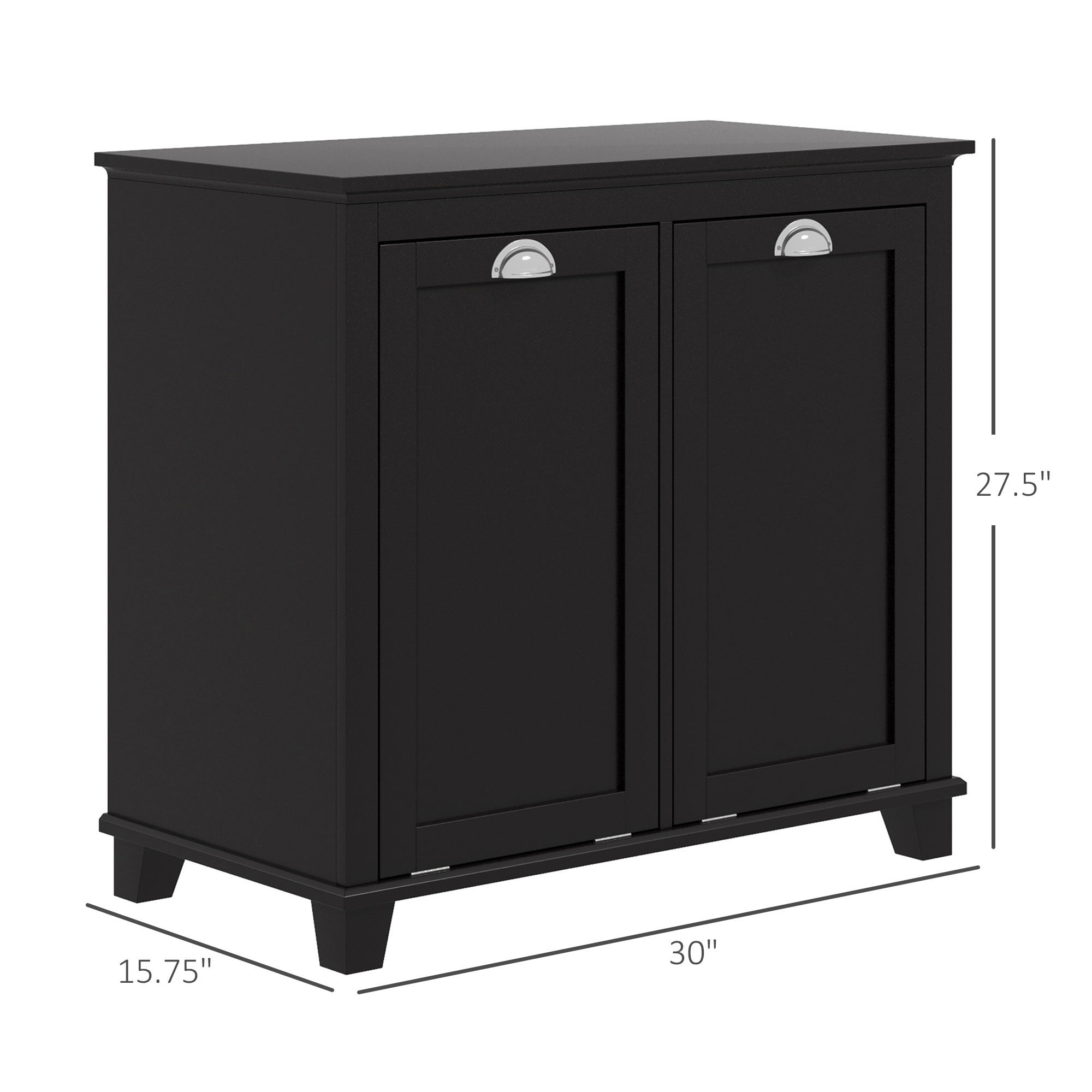 Bathroom Storage Cabinet, Tilt-Out Laundry Hamper with 2 Compartments, Black - Image 2