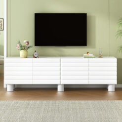 Alternative view of Stylish Thick Wavy Door TV Cabinet With Adjustable Shelves, Cream Style TV Stand With 4 Cabinets For TVs Up To 75, Solid Media Console With Cylindrical Legs And Cable Holes For Living Room, White