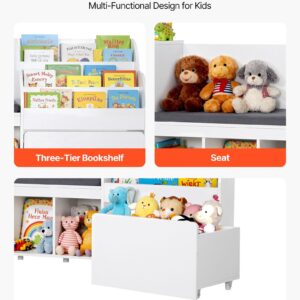 Alternative view of Kids Reading Nook, Wooden Storage Bench With Backrest, Kids Bookshelf & Toy Organizer, Large Toy Box Chest For Playroom, Living Room Or Entryway, Easy Assembly, 66.9 X 15.8 X 31.5 In, White