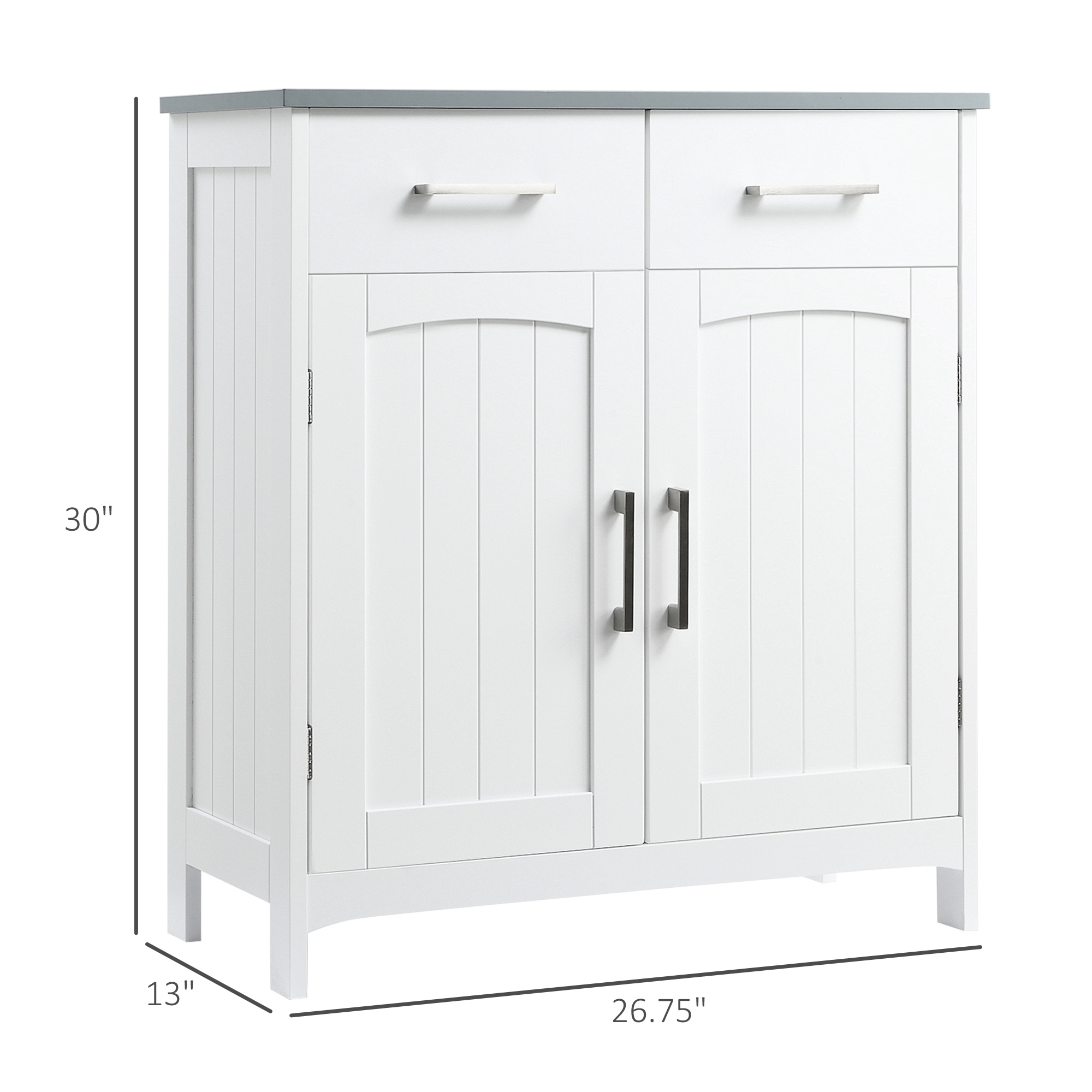 Bathroom Floor Cabinet, Freestanding Linen Cabinet, Storage Cabinet with 2 Drawers, Double Doors, Adjustable Shelf, White - Image 7