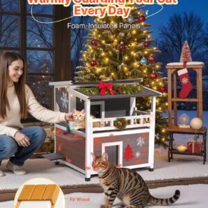 Alternative view of Insulated Cat House, 2-Story Wooden Cat Shelter, Foam Insulation, Feral Kitty Shelter With Balcony, Waterproof Cats Condos For Indoor & Outdoor 1-3 Cats In Winter 33 X 29.5 X 32 In