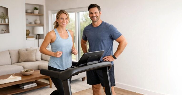 best treadmill for home placed in a modern living room for safe daily exercise