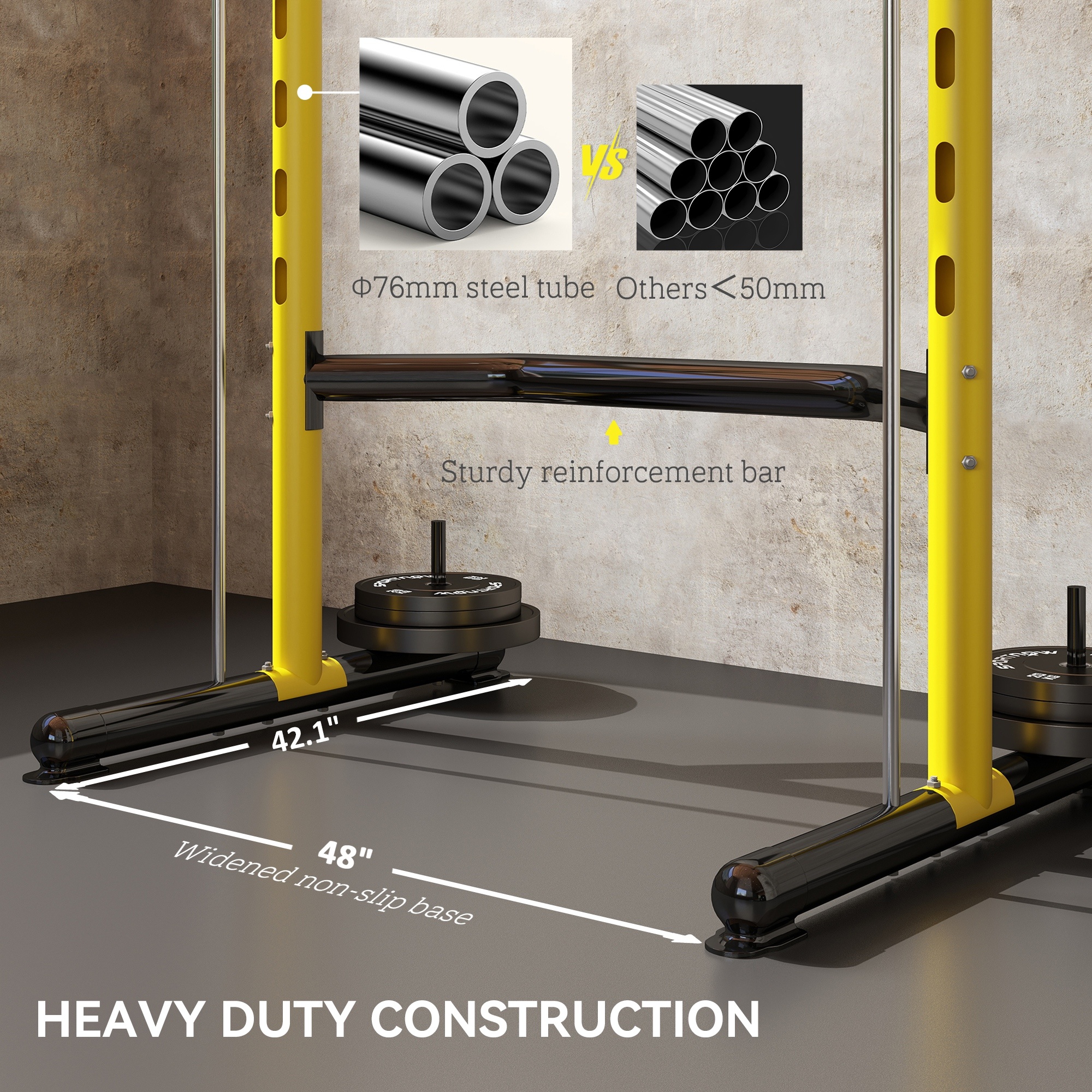 Squat Rack with Pull Up Bar and Barbell Bar Adjustable Bench Press Multi-Function Weight Lifting Half Rack, Yellow - Image 6