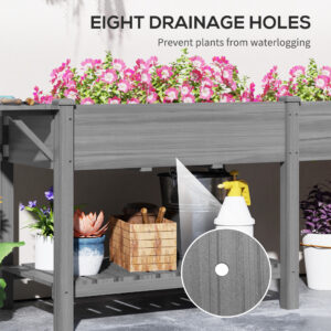 Alternative view of Wood Raised Garden Box, Elevated Garden Bed with Side Table, Bottom Shelf, Bed Liners and Drainage Holes, Gray