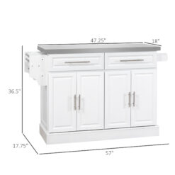 Alternative view of Rolling Kitchen Island Cart with Wheels, Portable Island Table for Kitchen with Stainless Steel Top, Adjustable Shelves, 2 Drawers, Spice, Knife and Towel Rack, White