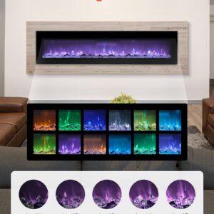 Alternative view of 72 Inch Electric Fireplace, Wall Mounted Recessed Fire Place With Remote Control, Timer, 1500W, Adjustable Flame Color Brightness, Touch Screen, Overheat Protection, For Living Room,Bedroom