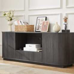 Alternative view of 64 Inch Wavy TV Stand, Rounded Sideboard, Storage Cabinet  Wooden Vertical Stripe Cabinet For Living Room Bedroom Entryway Black,64W X 15D X 24H.