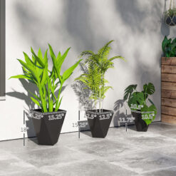 Alternative view of Indoor Outdoor Planters Set of 3 MgO Tall Planters Stackable Flower Pots with Drainage Holes for Garden, Balcony, Black