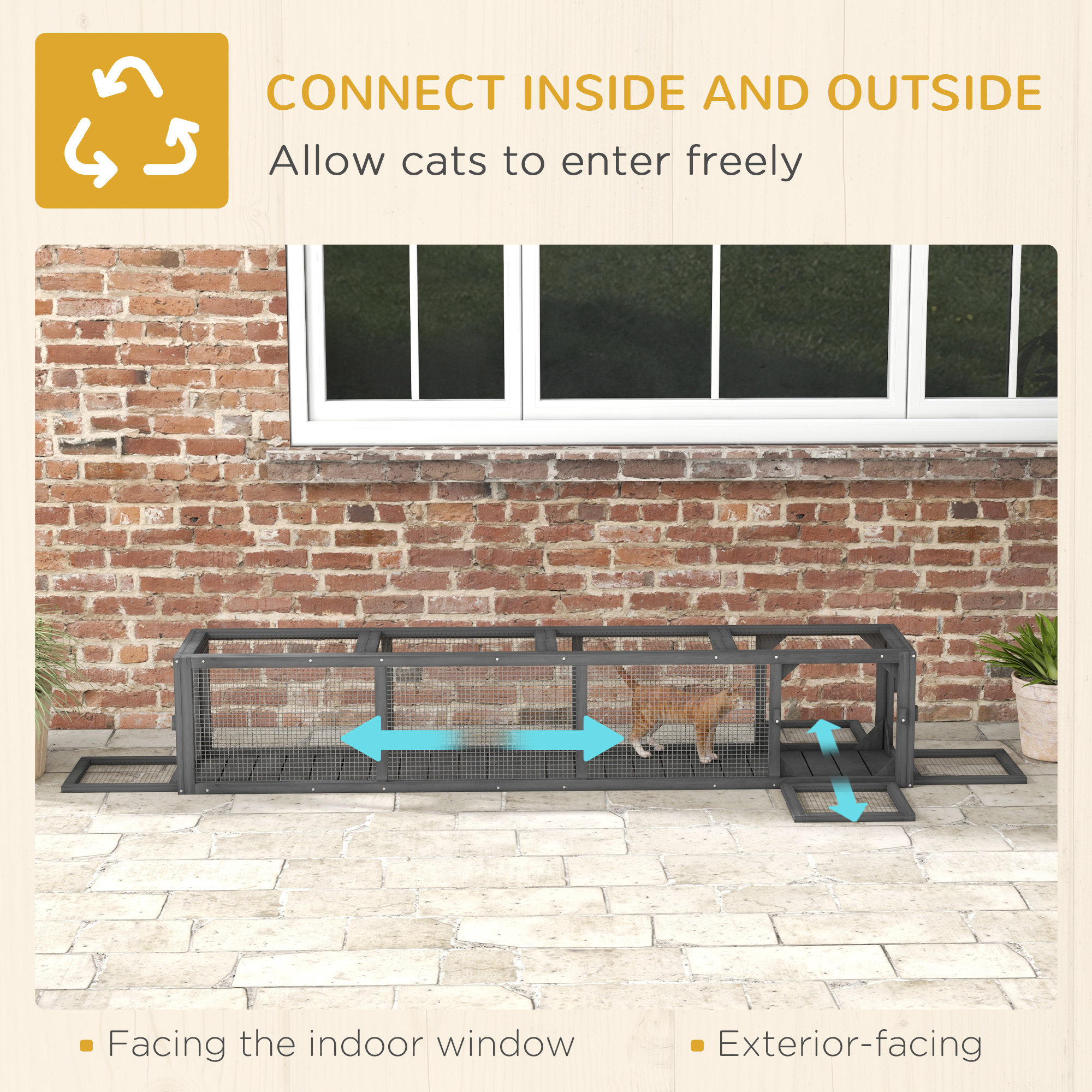 Wooden Cat Run with Weather Protection, Connecting Inside and Outside, 79"L x 15"W x 15"H, Dark Gray - Image 2