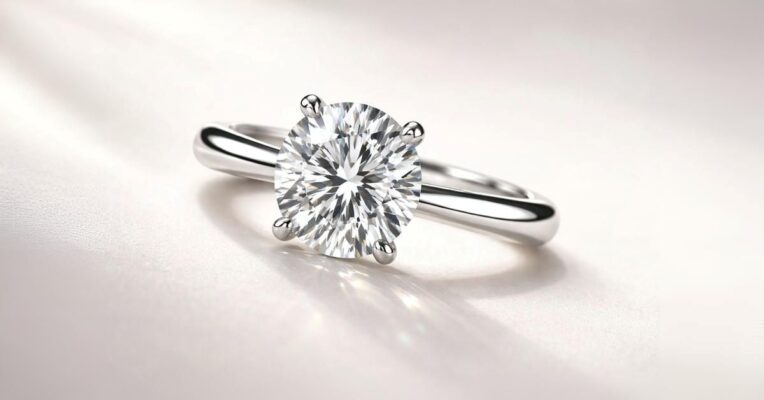diamond engagement rings with round brilliant cut diamond in platinum solitaire setting