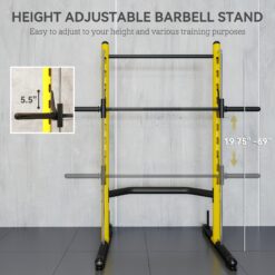 Alternative view of Squat Rack with Pull Up Bar and Barbell Bar Adjustable Bench Press Multi-Function Weight Lifting Half Rack, Yellow