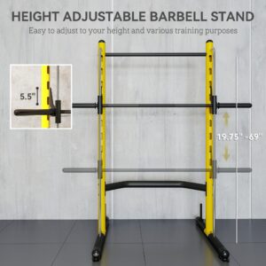 Alternative view of Squat Rack with Pull Up Bar and Barbell Bar Adjustable Bench Press Multi-Function Weight Lifting Half Rack, Yellow