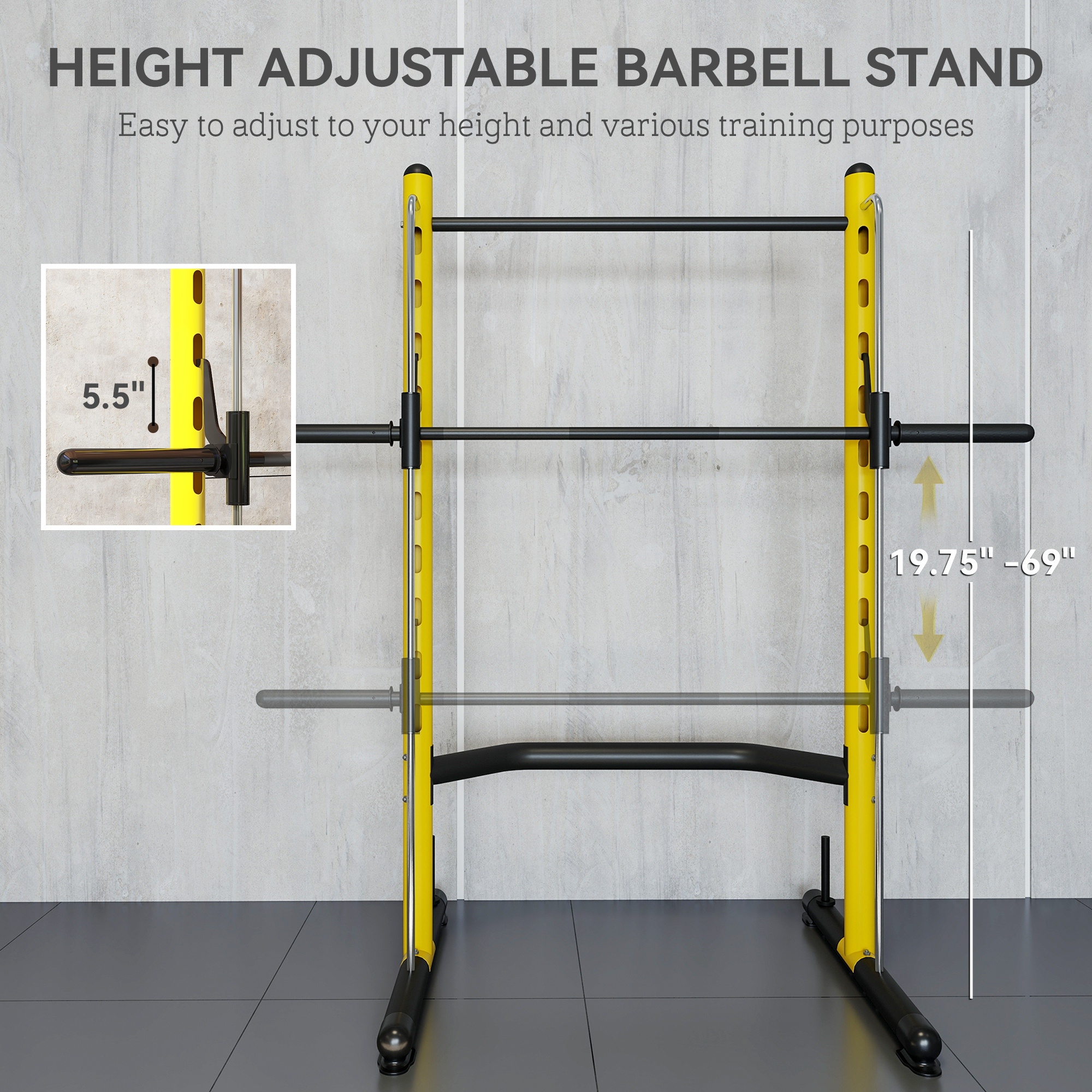 Squat Rack with Pull Up Bar and Barbell Bar Adjustable Bench Press Multi-Function Weight Lifting Half Rack, Yellow - Image 2