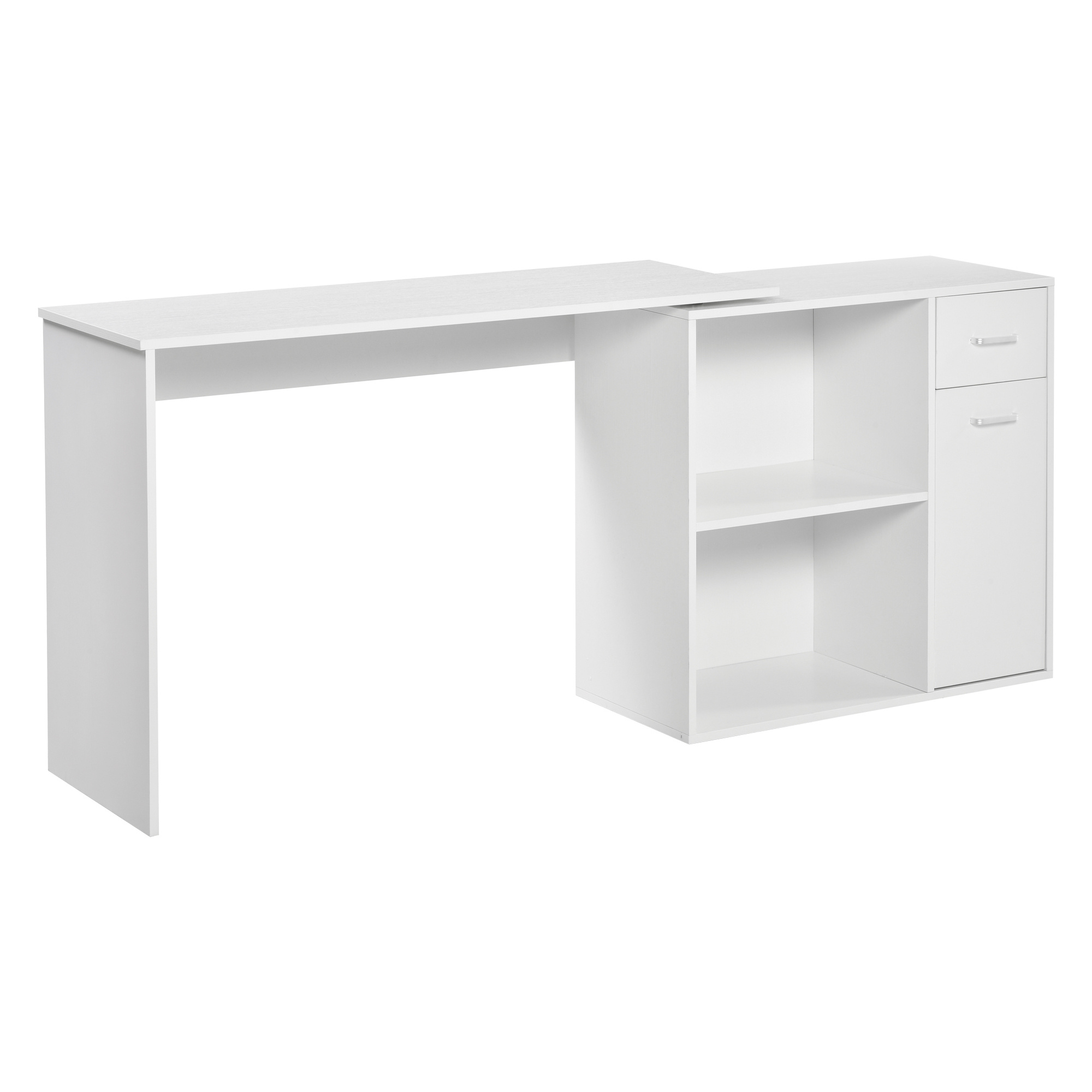 L Shaped Computer Desk, 180° Rotating Corner Desk with Storage Shelves, Drawer and Cabinet, Study Workstation for Home Office, White - Image 8