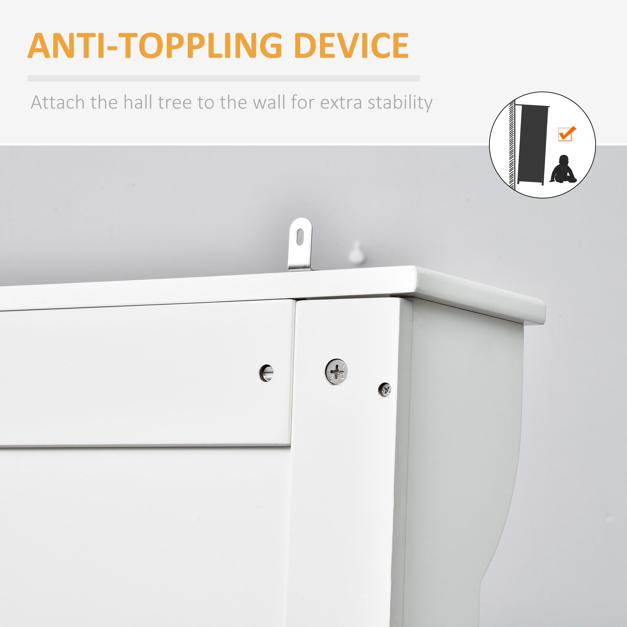 3-In-1 Entryway Bench with Coat Rack, Hall Tree with Bench and Shoe Storage, 5 Hooks for Hallway Cream White - Image 3