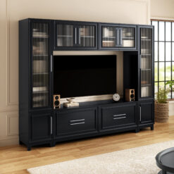VIBE HAUS 102 W Wall Unit Modern Entertainment Center With Glass Doors For TVs Up To 75, Large Minimalist TV Stand Media Console With Drawers For Living Room