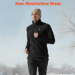 Alternative view of Heated Fleece Jacket For Men, Heated Sweatshirt With 7.4V 16000mAh Rechargeable Power Bank Pack, 6 Heating Zones, 3 Temp Levels, 3h/6h/10h Warmth, For Winter Outdoor Camping, Black, XL Size