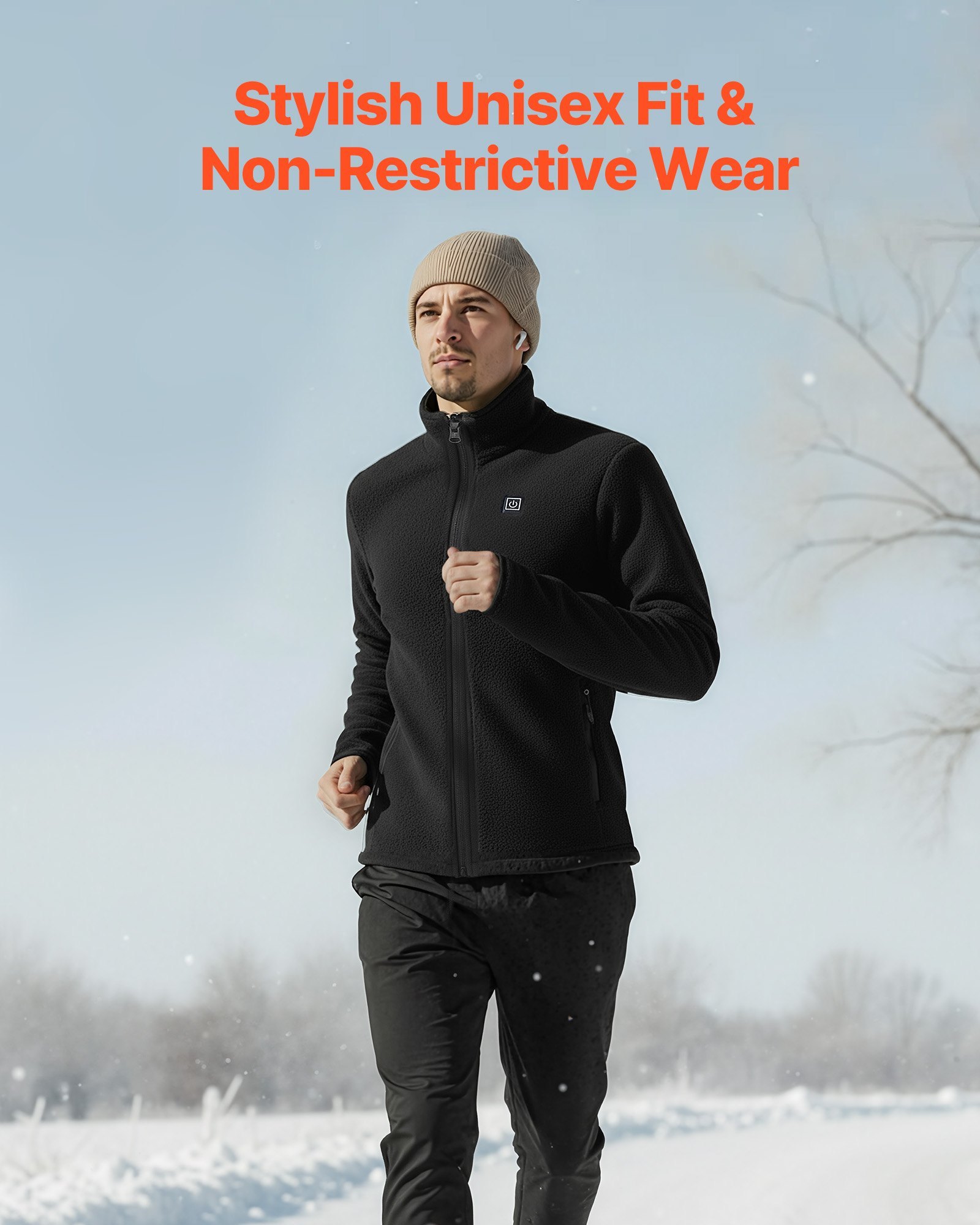 Heated Fleece Jacket For Men, Heated Sweatshirt With 7.4V 16000mAh Rechargeable Power Bank Pack, 6 Heating Zones, 3 Temp Levels, 3h/6h/10h Warmth, For Winter Outdoor Camping, Black, XL Size - Image 2