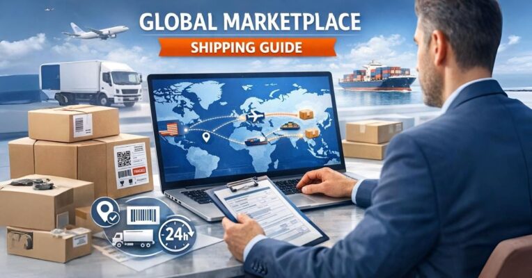 Global marketplace shipping process showing how vendors ship orders worldwide on Arbsbuy LLC