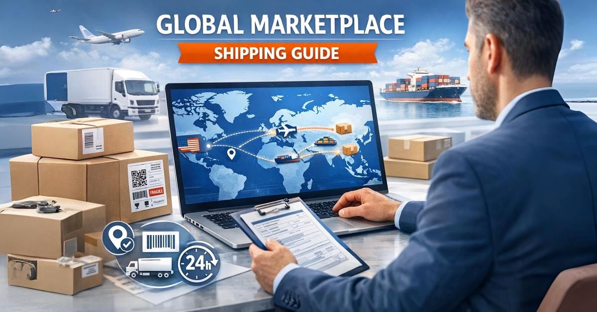 Global marketplace shipping process showing how vendors ship orders worldwide on Arbsbuy LLC