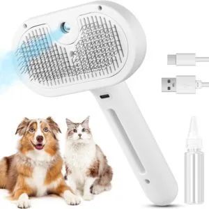 3-in-1 cat steam brush white with USB cable and water bottle