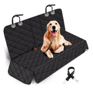 Waterproof dog car seat cover installed in back seat of SUV