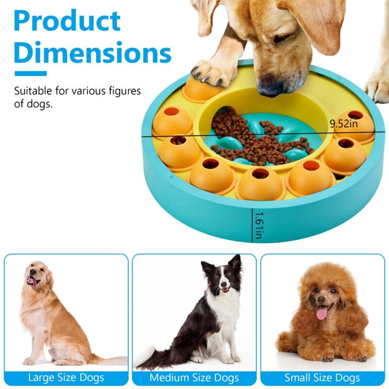 dog using slow feeder puzzle bowl rotating granary design